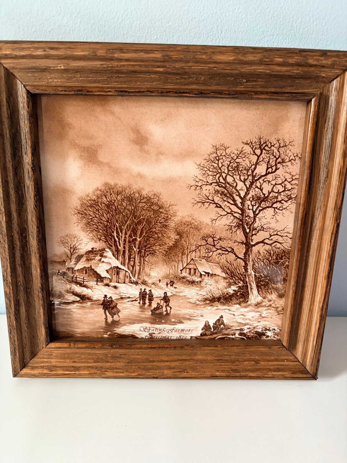 Vintage Mosa Tegel Schilderij - Schaatsers in Winterlandscha, Antiek en Kunst, Ophalen