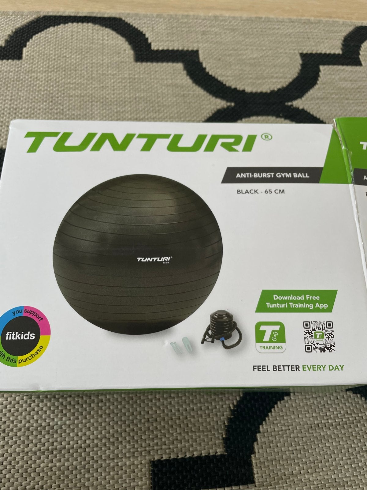 Tunturi Anti-Burst Gym Ball Zwart - 65 cm, Sport en Fitness, Fitnessmaterialen, Nieuw, Fitnessbal, Buik, Ophalen