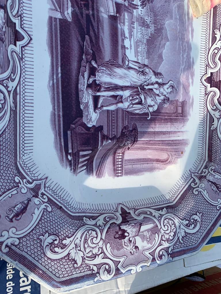 Antieke Engelse uitlekschaal met paarse transferprint, Antiek en Kunst, Ophalen of Verzenden