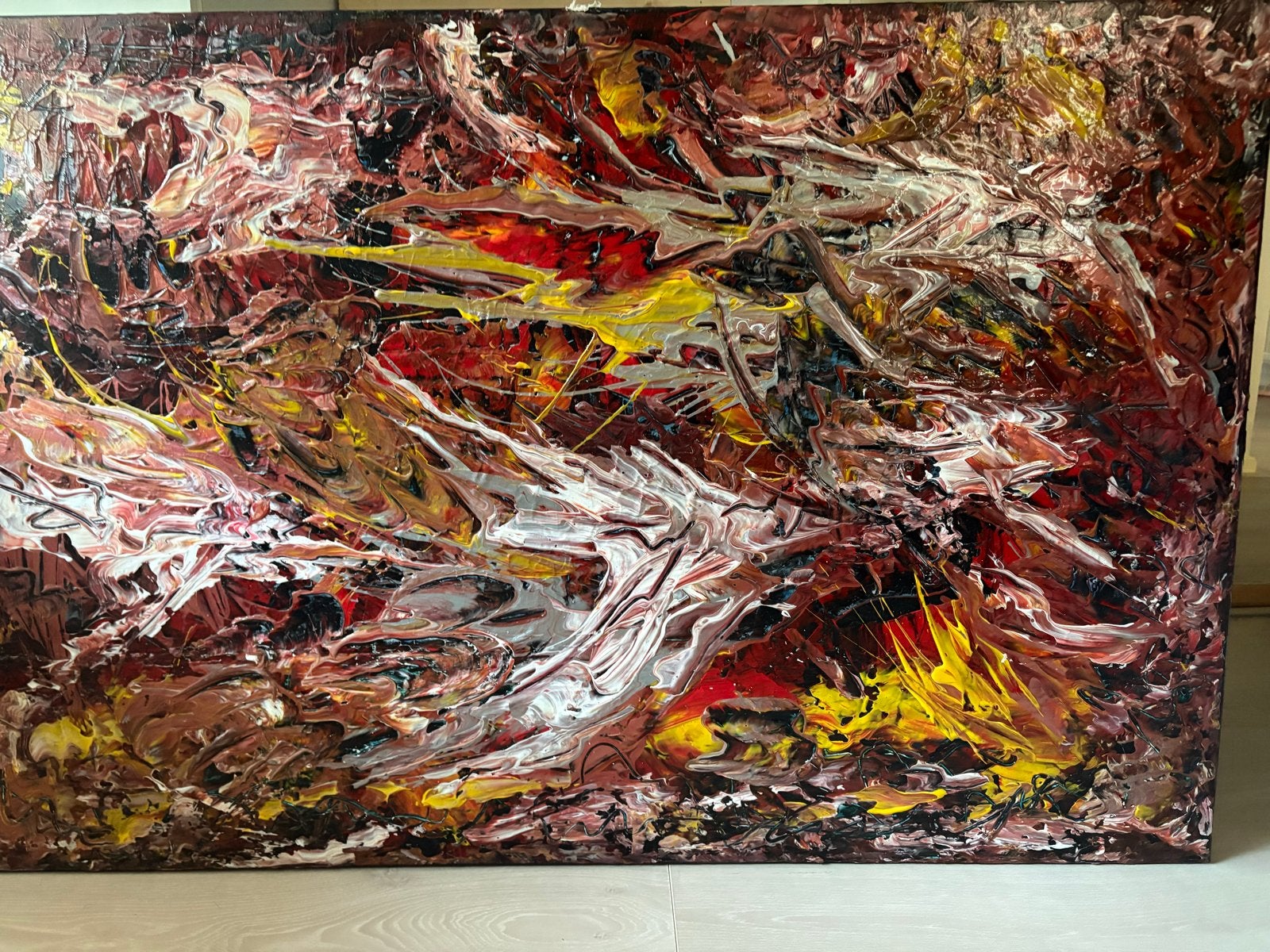Abstract Schilderij - Levendige Kleuren en Textuur, Ophalen