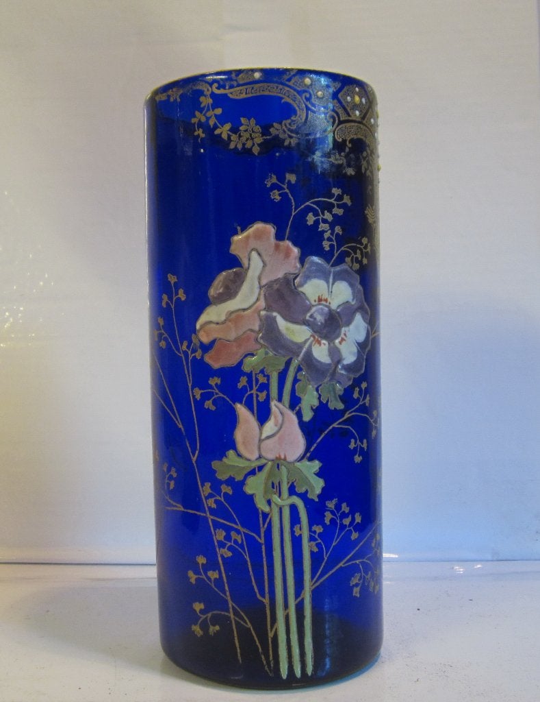 Antieke art nouveau Legras vaas, email bloemen; ca 1910, Antiek en Kunst, Antiek | Glas en Kristal, Verzenden