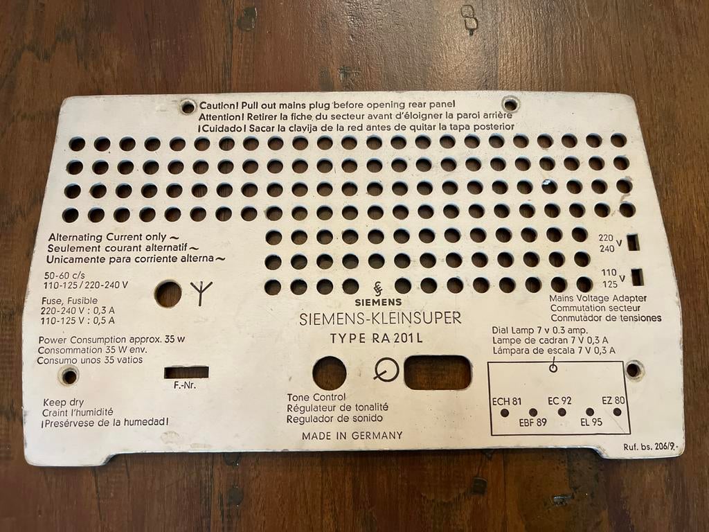 Achterwand Siemens RA 201 L radio uit 1958, Audio, Tv en Foto, Radio's, Ophalen of Verzenden, Zo goed als nieuw, Overige typen