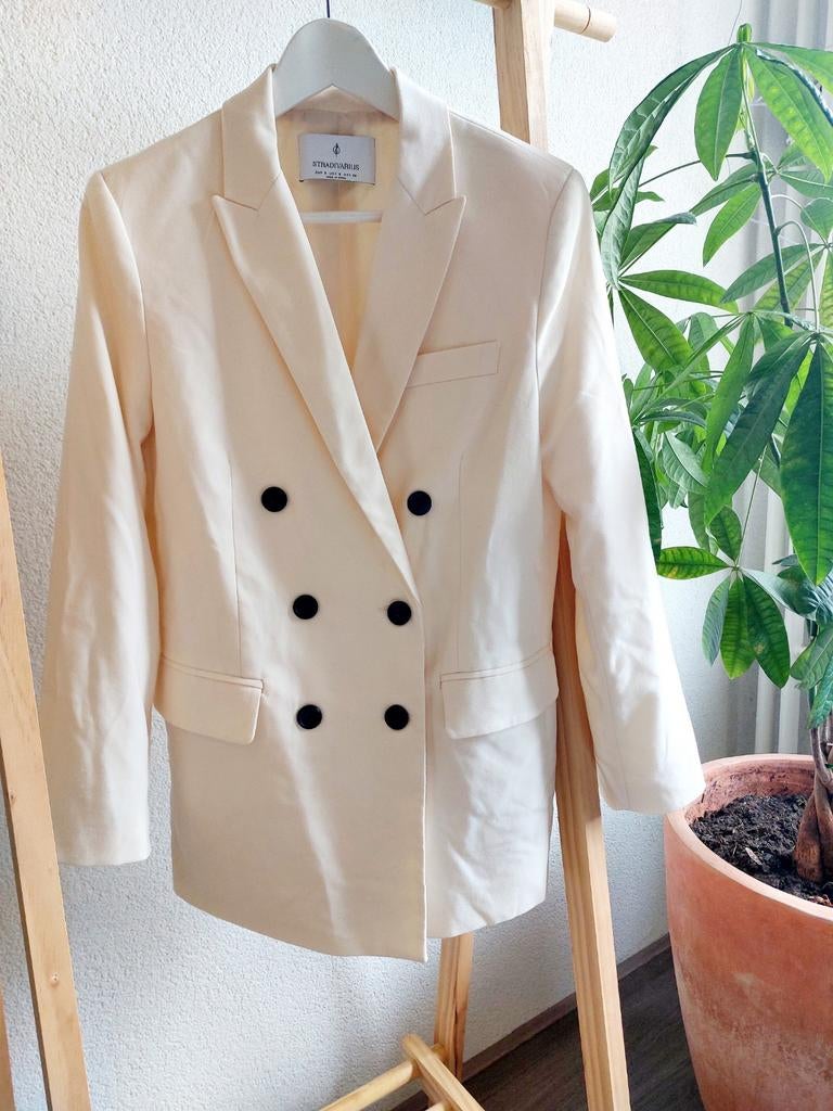 Stradivarius Double-Breasted Blazer Crème Maat S, Beige, Ophalen of Verzenden, Zo goed als nieuw, Jasje