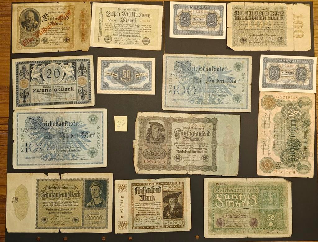 14 Oude Duitse Bankbiljetten 1908-1948 Collectie, Ophalen of Verzenden, Duitsland