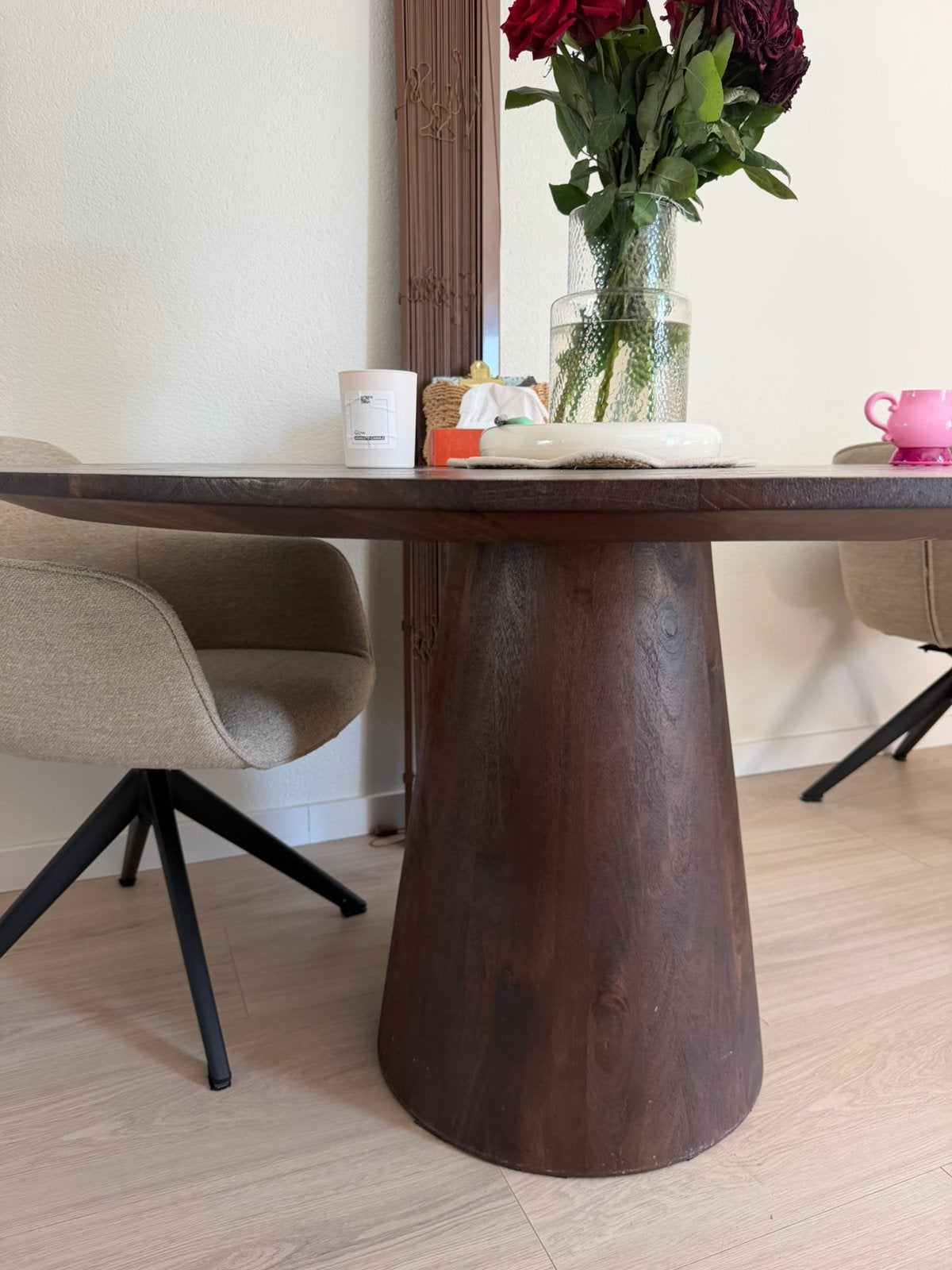 Ronde eettafel donker hout, Ophalen, Zo goed als nieuw, Rond, 100 tot 150 cm
