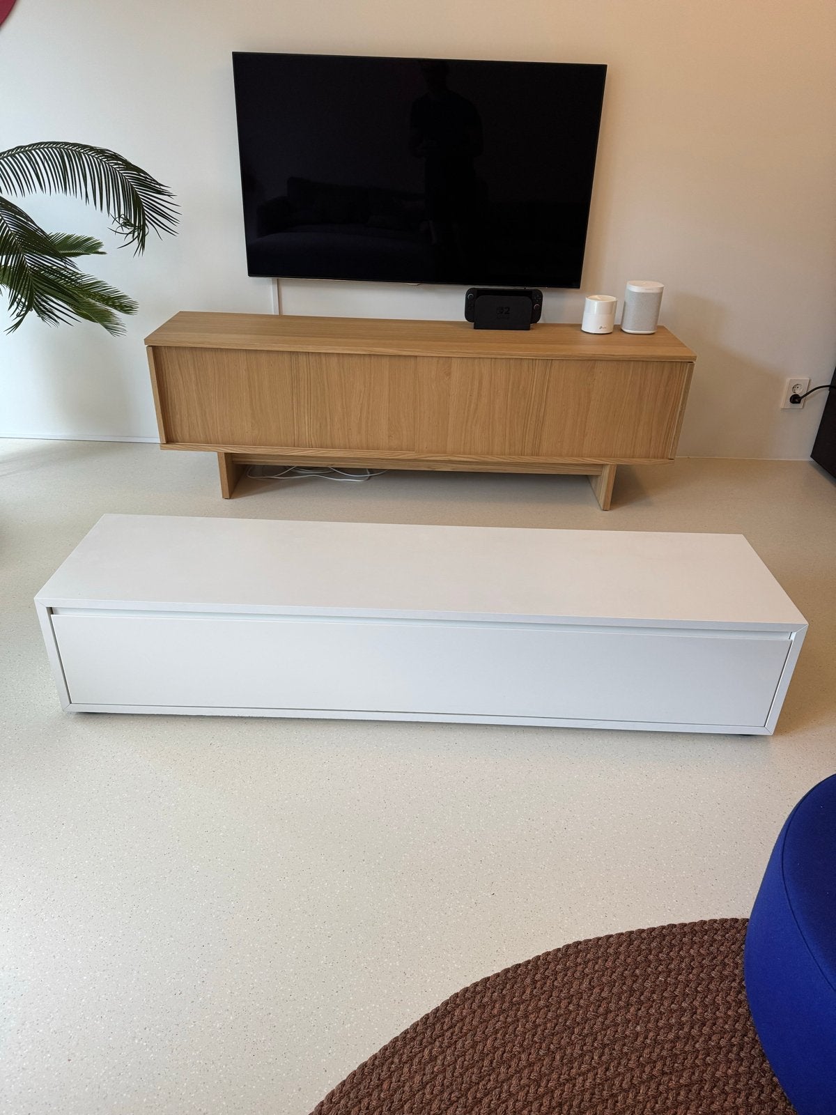 Wit gelakt TV meubel met lade (161,5x40x32 cm), Ophalen, Gebruikt, 150 tot 200 cm, Minder dan 100 cm