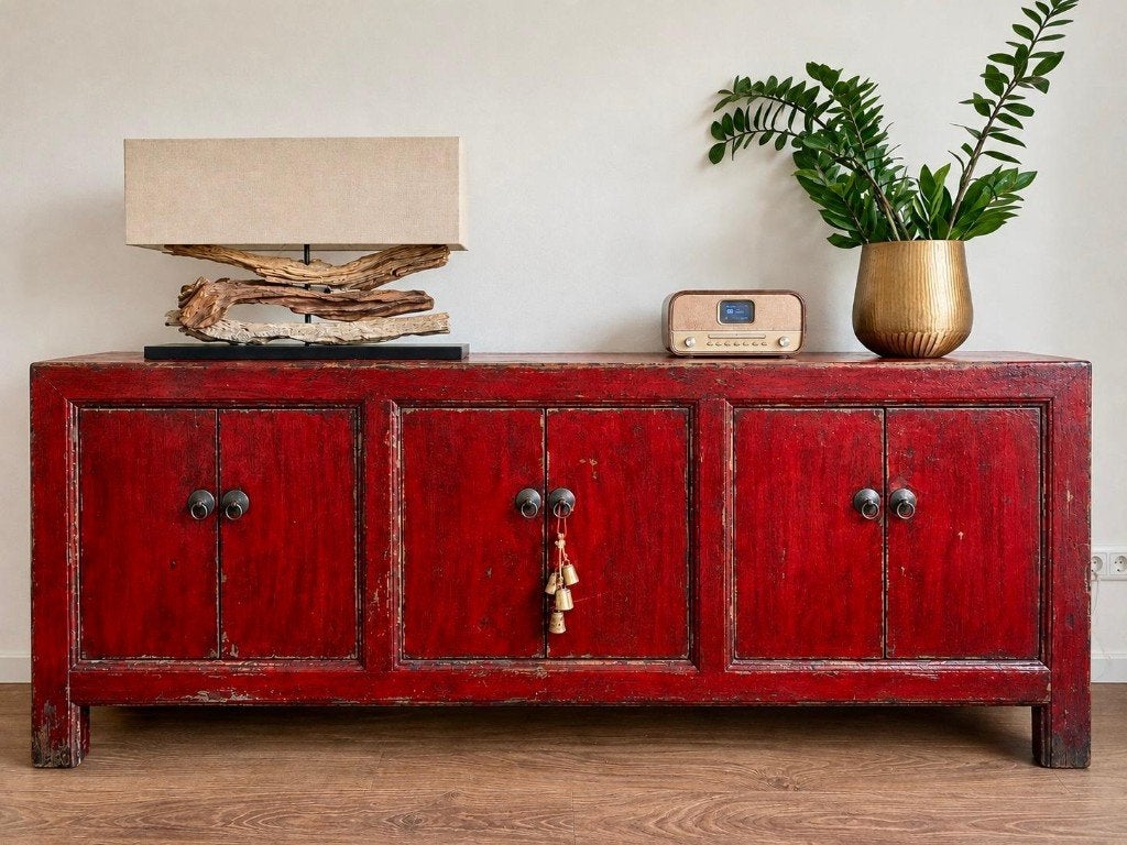 Antiek uniek Chinees dressoir – originele rode lak, Ophalen