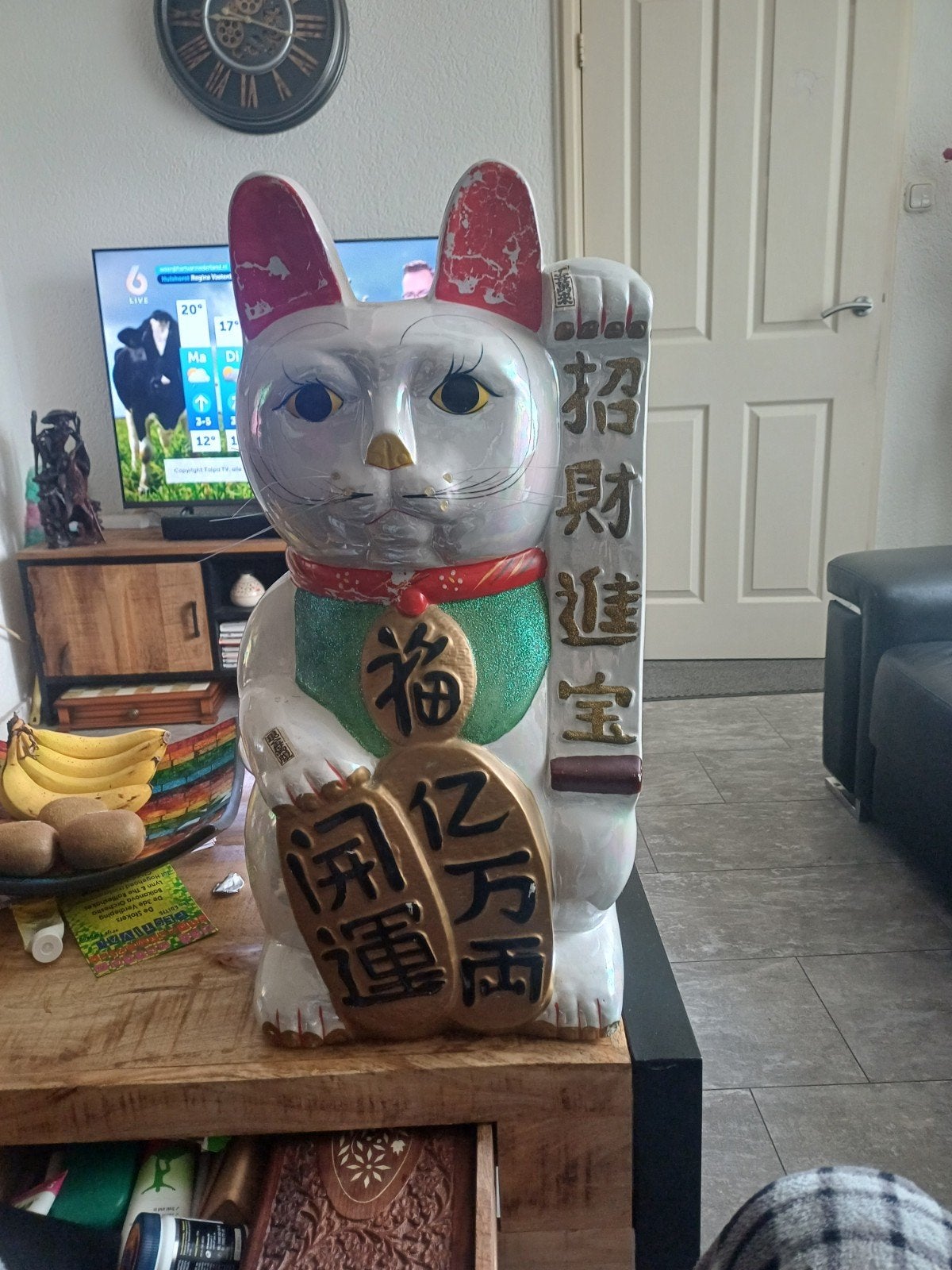 Vintage orginele grote Japanse gelukskat maneki neko, Ophalen of Verzenden