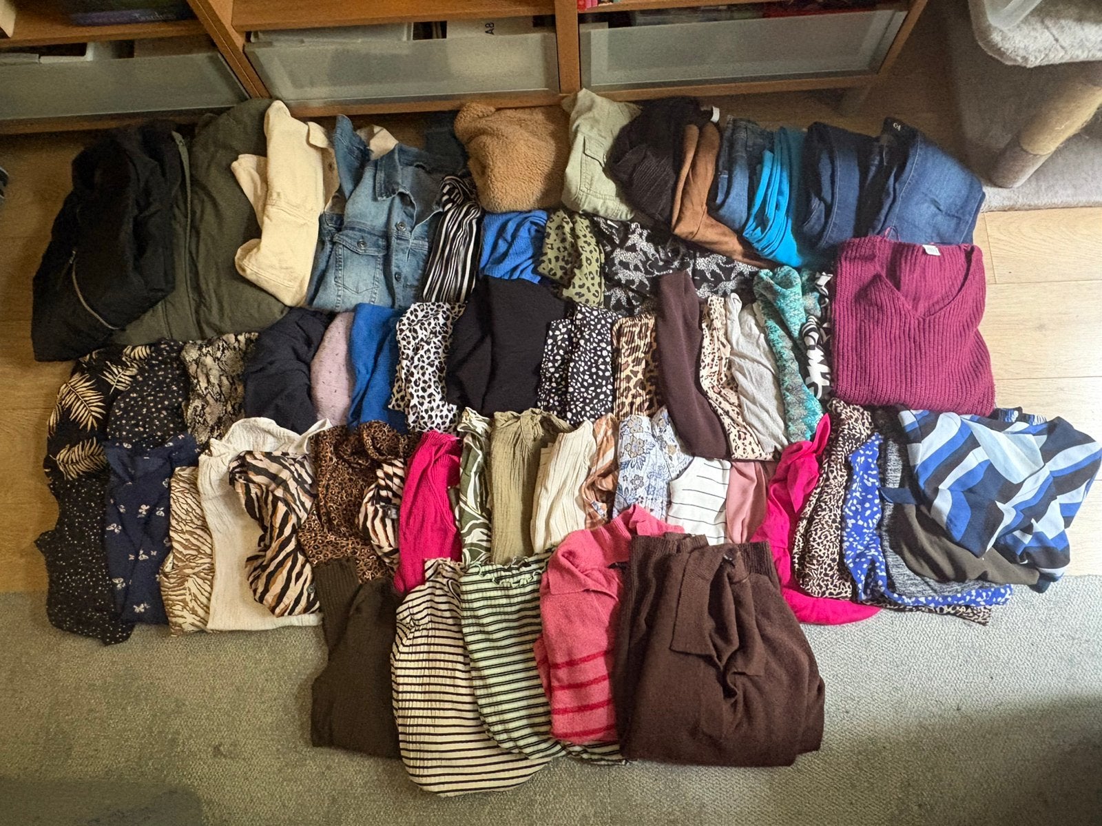 Grote set kleding te koop, Ca. 58 items, maat L/XL/44/46/48, Ophalen, Gedragen, Overige typen