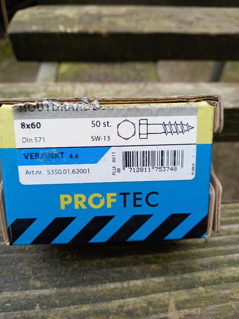 Proftec houtdraad bouten 8x60, doosje 50 stuk gegalvaniseerd, Ophalen, Nieuw, 50 tot 100 mm, Bouten of Moeren