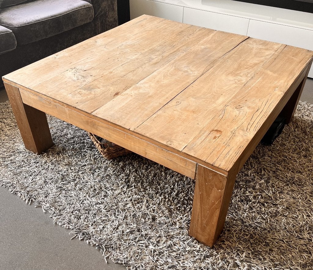 Salon tafel vierkant eiken hout, Huis en Inrichting, Tafels | Salontafels, Ophalen, Gebruikt, Minder dan 50 cm, 100 tot 150 cm