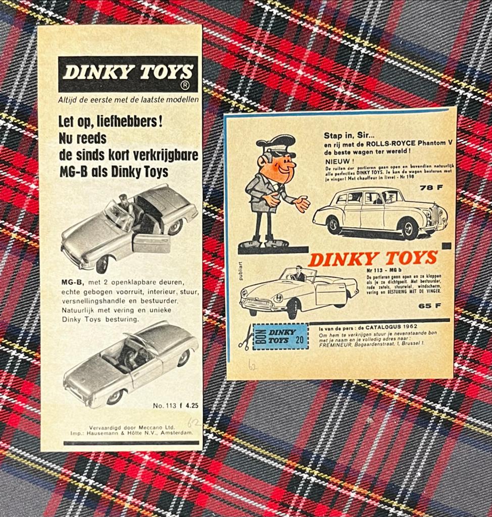 Vintage Dinky Toys MG-B en Rolls-Royce Phantom V advertentie, Ophalen of Verzenden, Gebruikt, Overige typen