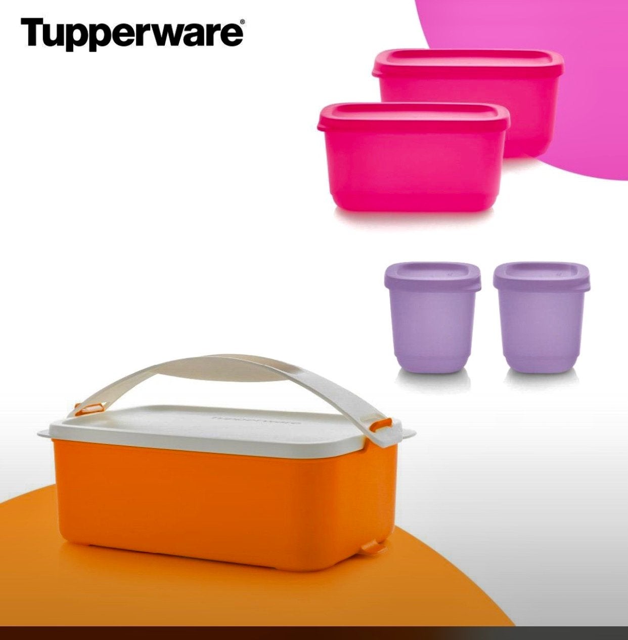 Splinternieuwe Tupperware lunchbox set - Oranje/Roze/Paars, Huis en Inrichting, Keuken | Tupperware, BPA-vrij, Bewaardoos, Nieuw