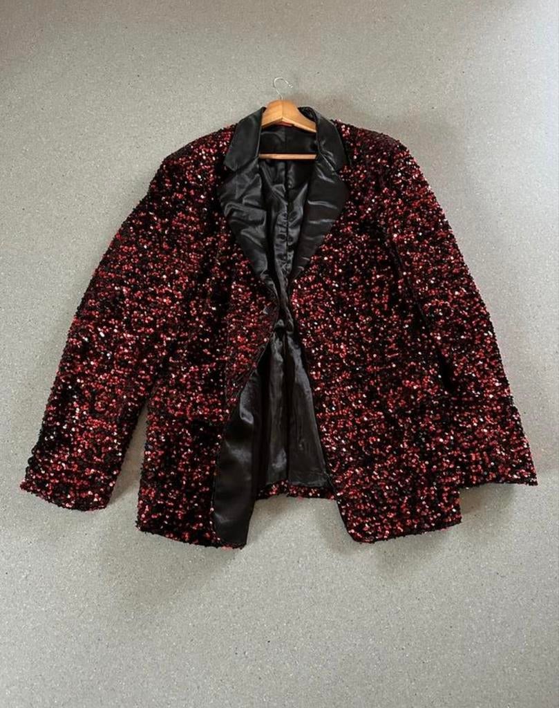 Pailletten Colbert Zwart/Rood - Kerst Editie Toppers maat XL, Ophalen of Verzenden, Zo goed als nieuw