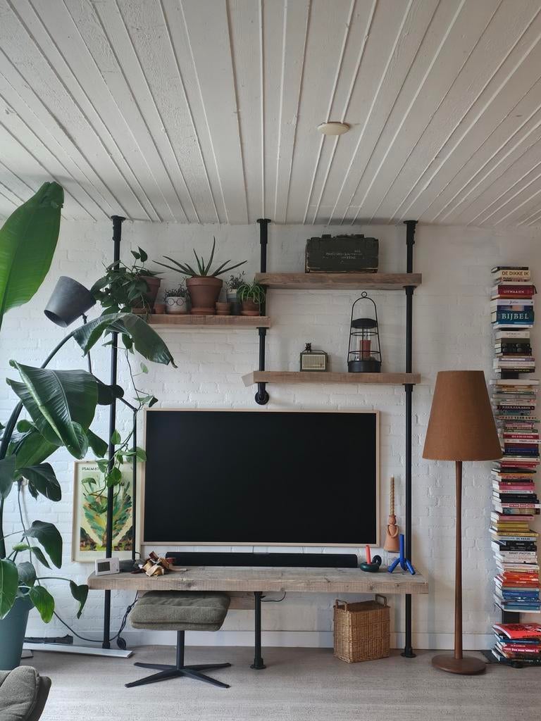 Steigerhouten wandmeubel / tv-kast, Gebruikt, 200 cm of meer, 150 tot 200 cm, Industrieel, Landelijk, Modern