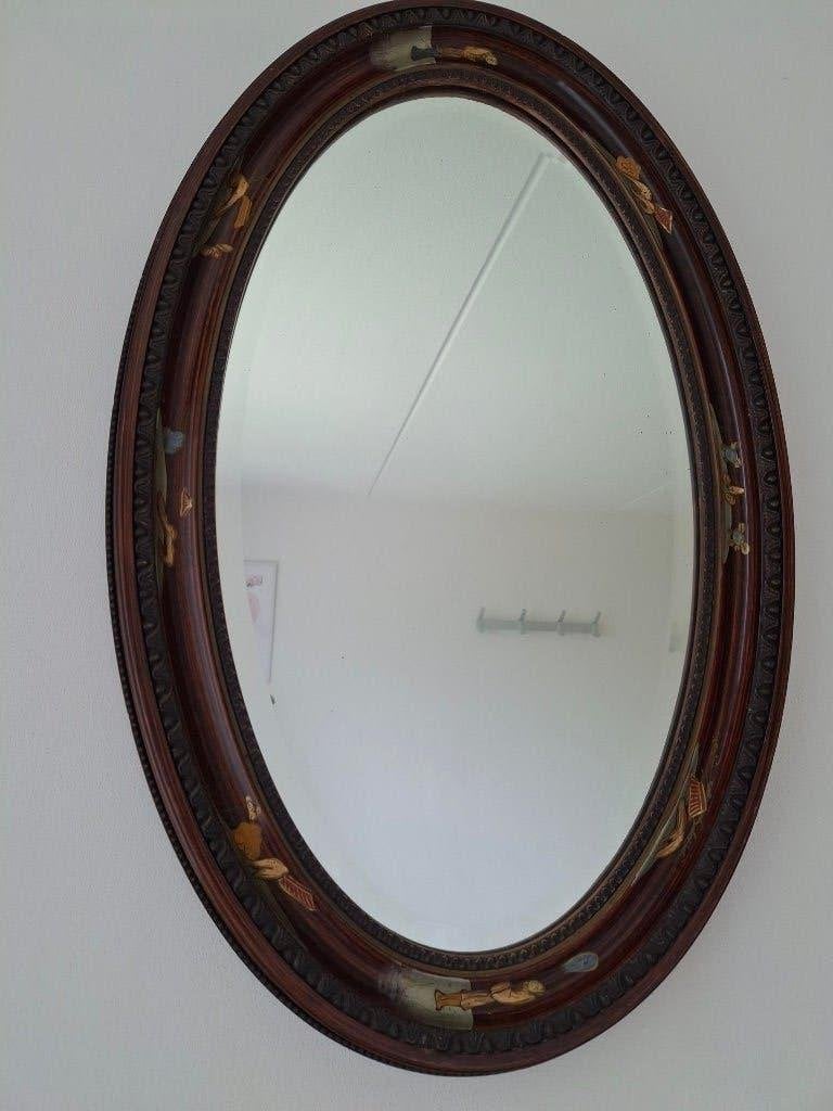 Antieke Engelse spiegel, Ophalen, Ovaal, 50 tot 100 cm, Minder dan 100 cm