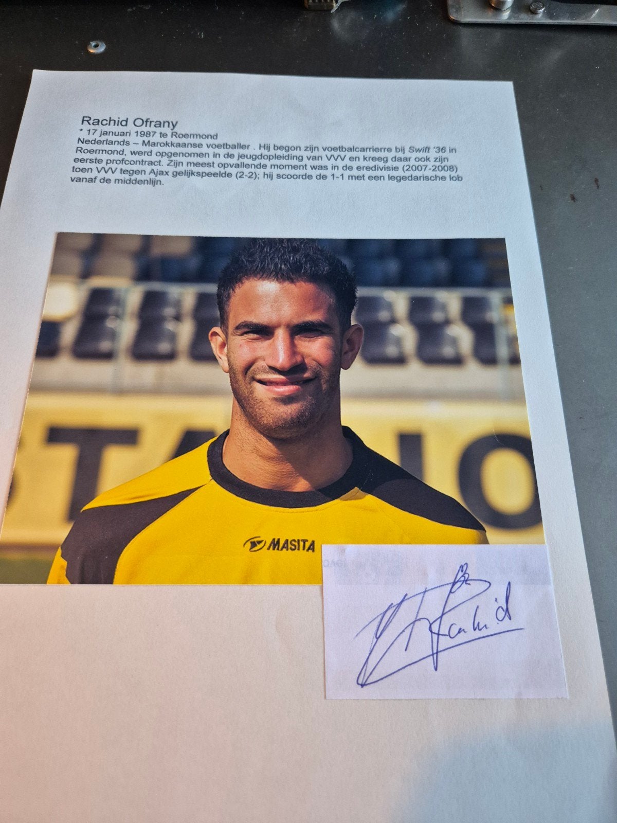 Gesigneerde foto Rachid Ofrany (VVV-Venlo), Ophalen of Verzenden, Zo goed als nieuw, Foto of Kaart, Gesigneerd