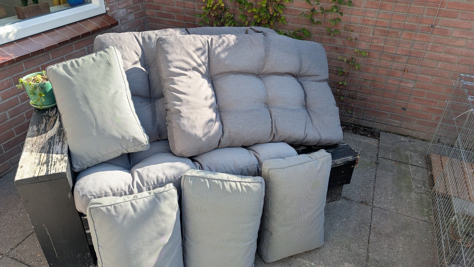 pallet zit (3x) en rugkussens (4x), Tuin en Terras, Tuinsets en Loungesets, Ophalen, Gebruikt