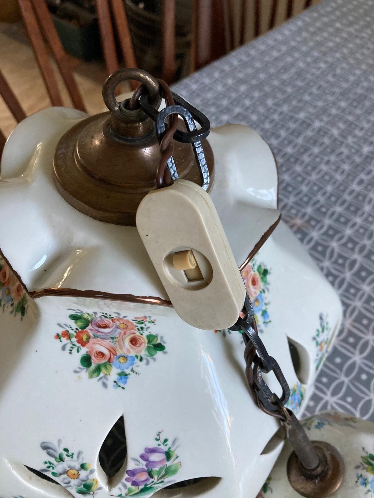 Vintage keramische hanglamp met bloemmotief, Ophalen