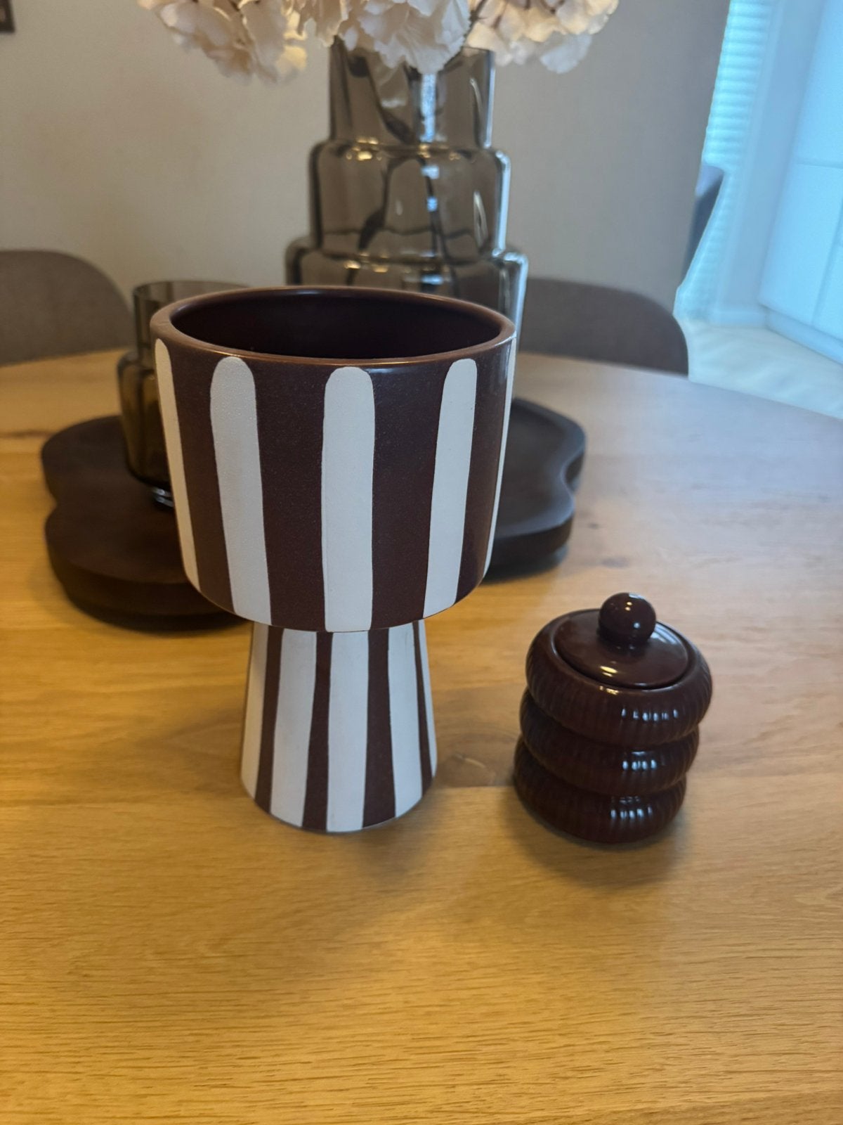 Japandi style bloempot met potje, Beige, Nieuw, Met deksel, Ophalen of Verzenden