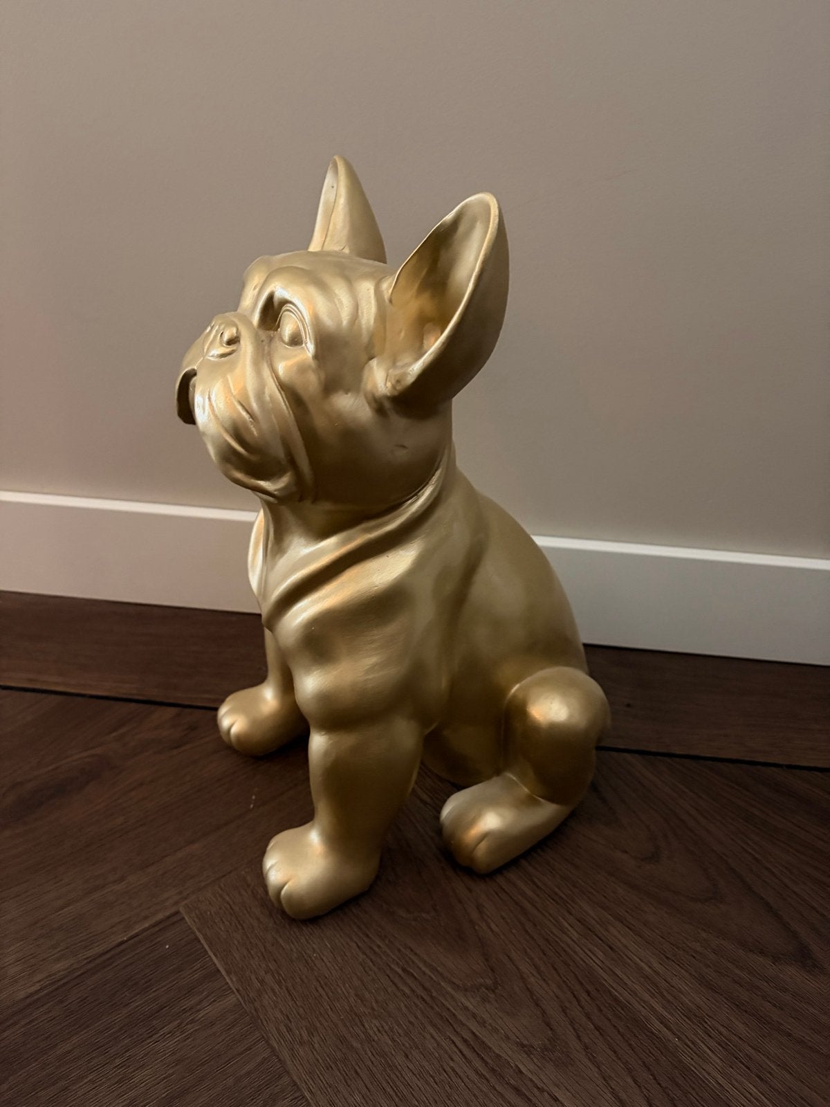 Gouden Franse Bulldog Beeld - Decoratief Hondenbeeld, Kunststof, Ophalen of Verzenden, Zo goed als nieuw, Goud