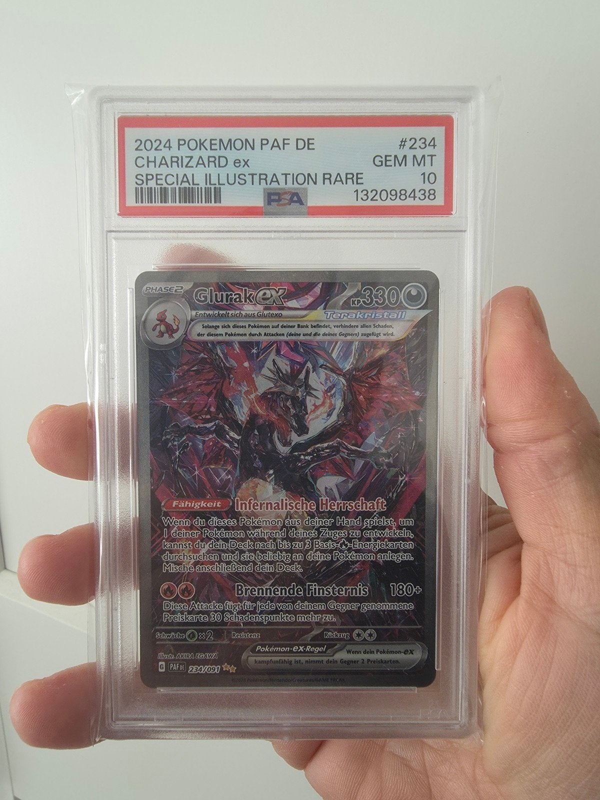 charizard psa 10 Duits paldean fates, Ophalen of Verzenden, Zo goed als nieuw, Losse kaart, Foil