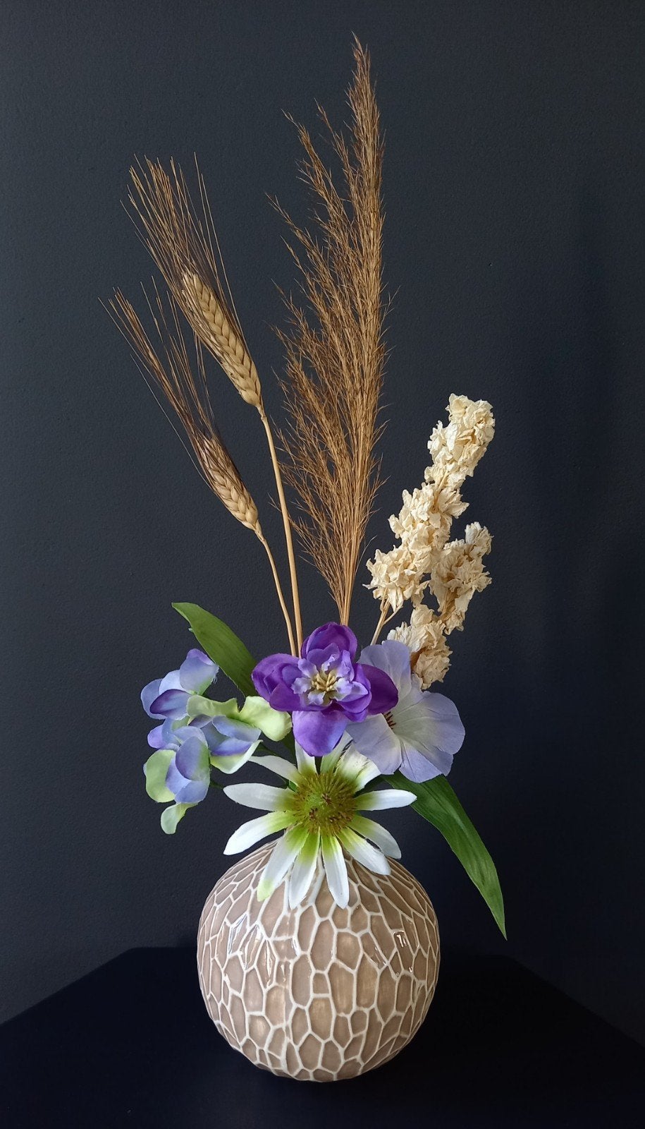 Kunst- en Droogbloemen gebonden boeket met beige vaas H48 cm, Ophalen, Nieuw