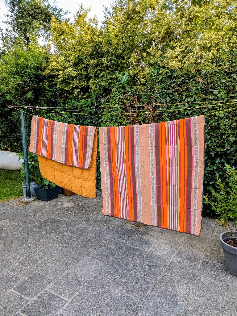 2 x  vintage gestreepte slaapzak plaid deken Retro Oran, Caravans en Kamperen, Ophalen of Verzenden
