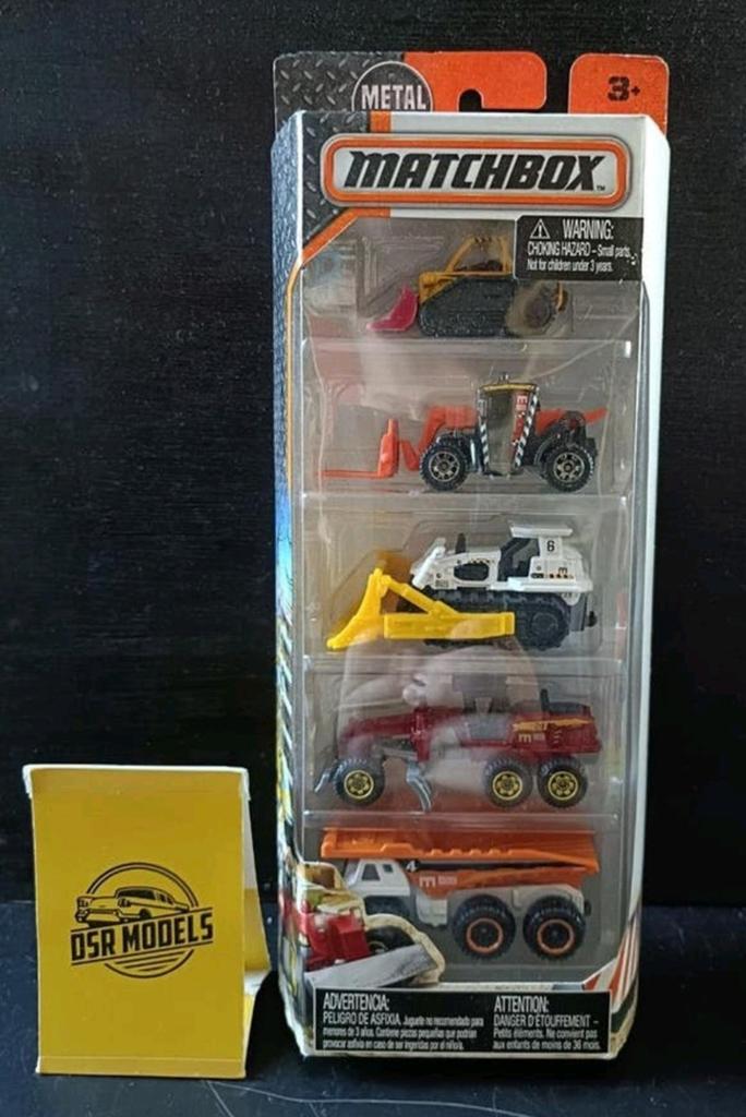1:64 Matchbox 5 pack bouwvoertuigen, S, Auto, R, Nieuw