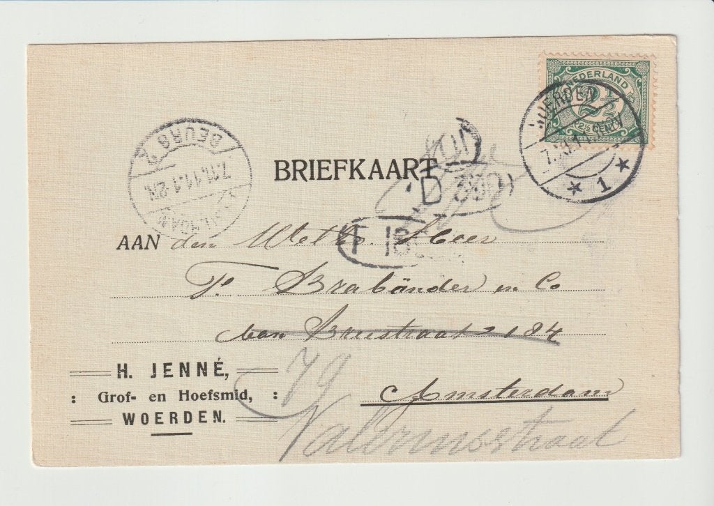 Woerden - Reclame firma briefkaart H. Jenné 1911 * 260607-23, Verzamelen, Ophalen of Verzenden, Voor 1920, Gelopen, Utrecht
