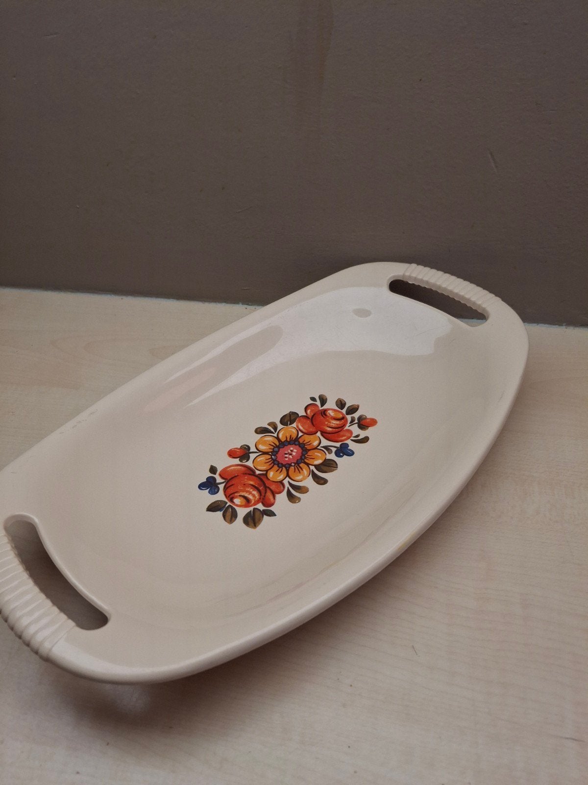 Vintage Emsa West Germany Plastic Schaal met Bloemen, Ophalen of Verzenden