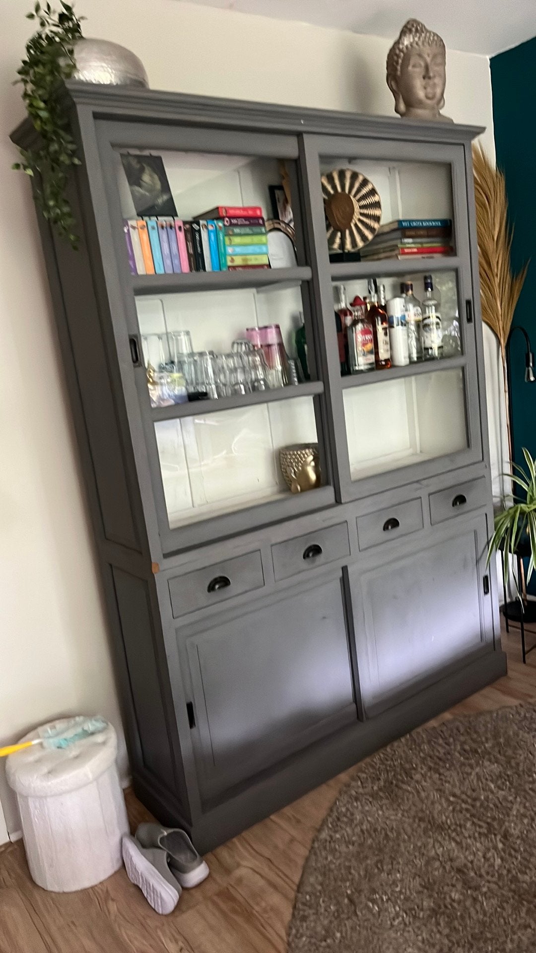 Grijze buffetkast grey wash, Huis en Inrichting, Ophalen, Zo goed als nieuw, 25 tot 50 cm, 200 cm of meer