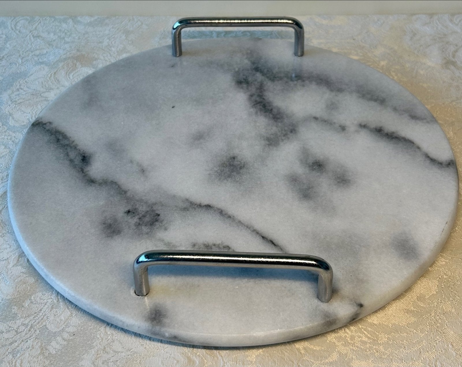 Rond marmeren dienblad met handvatten, Gebruikt, Rond, Ophalen of Verzenden, Dienblad