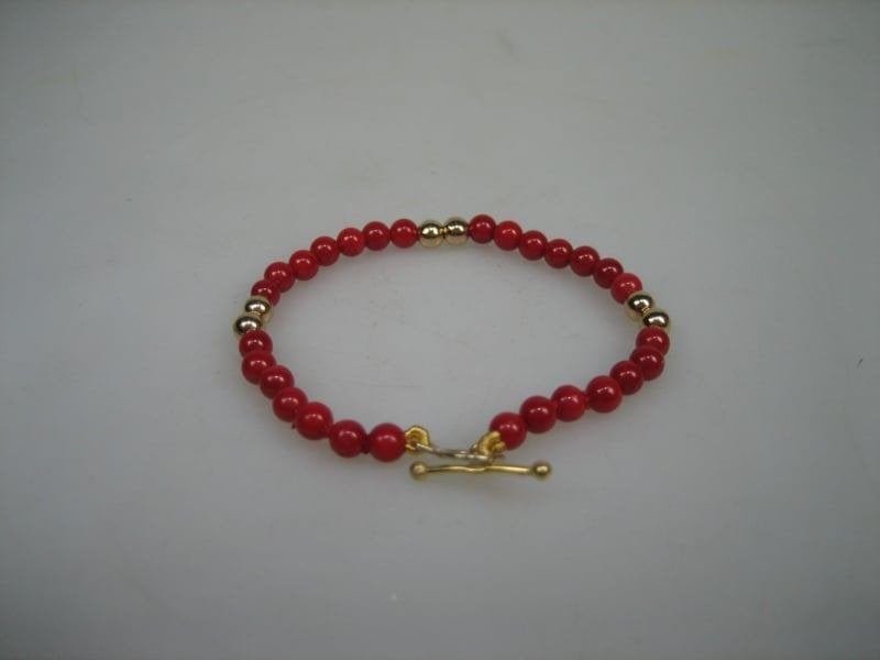 Antieke bloedkoralen Baby armbandje met 14 karaat gouden, Sieraden, Tassen en Uiterlijk, Kindersieraden, Verzenden, Nieuw, Goud
