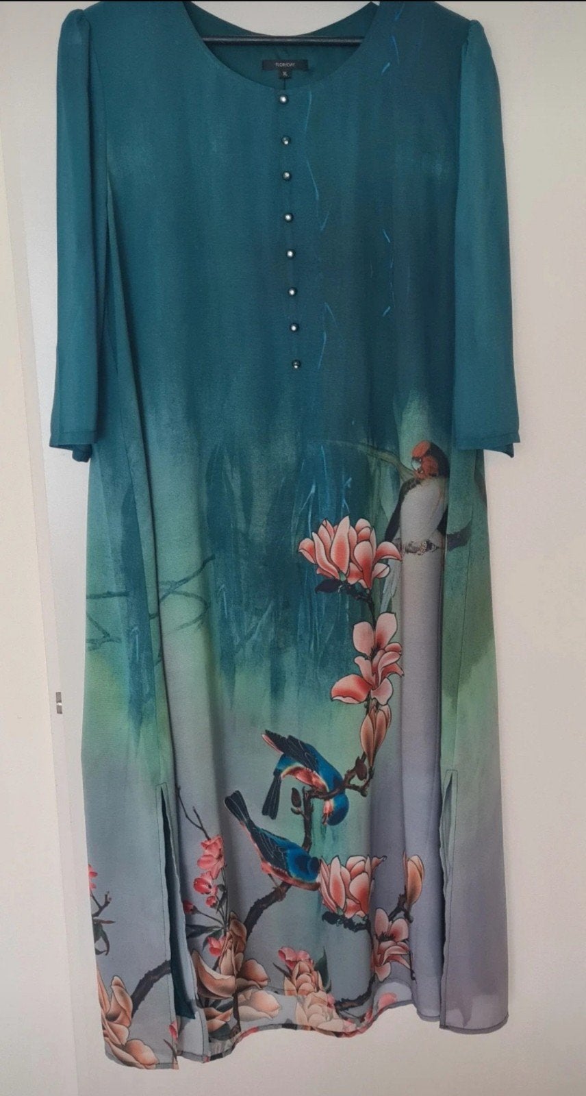 Floryday Tuniek Jurk met Bloemen en Vogels, Maat XL, Blauw, Maat 46/48 (XL) of groter, Nieuw, Ophalen of Verzenden