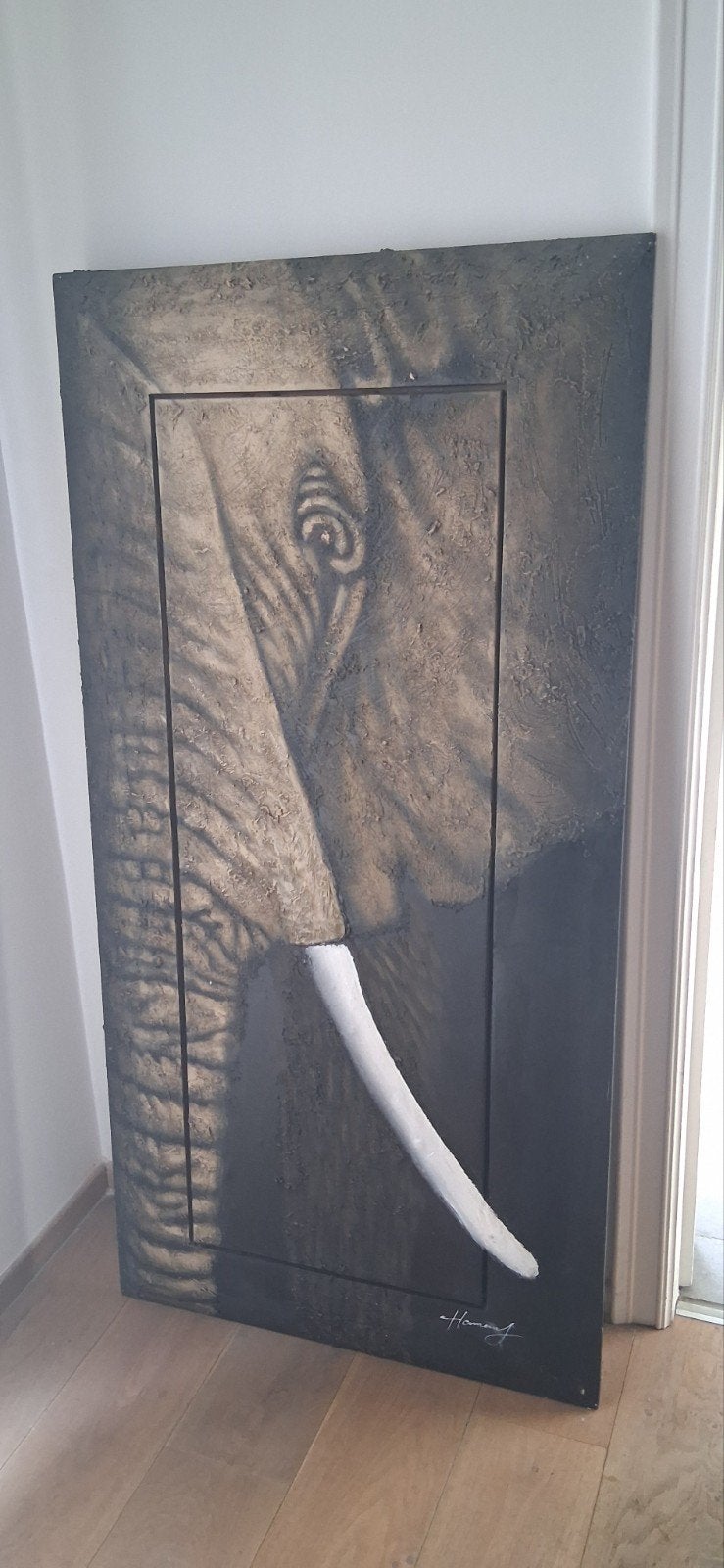 Uniek olieverfschilderij: Olifant met textuur en 3D-effect, Ophalen, Dieren, Gesigneerd, Olieverf