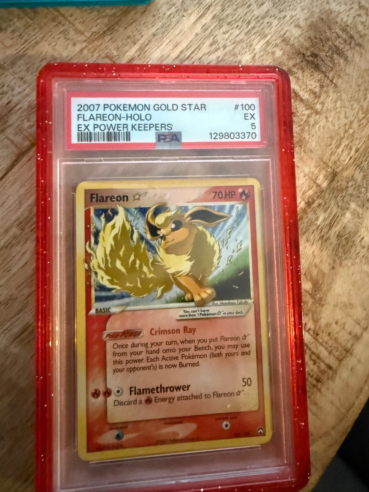 2007 Pokémon Gold Star Flareon-Holo EX Power Keepers PSA 5, Ophalen of Verzenden, Gebruikt, Losse kaart, Foil