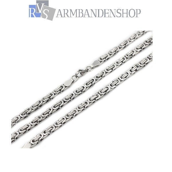 RVS sieraden set platte koningsschakel ketting armband, Verzenden, Nieuw, Zilver, Overige materialen