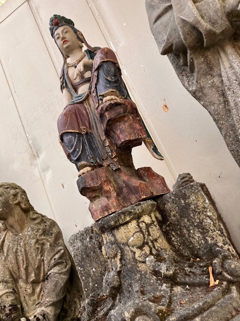 Héél oud houten Guanyin beeld polychroom afgewerkt, Antiek en Kunst, Kunst | Beelden en Houtsnijwerken, Ophalen, Houtsnijwerk
