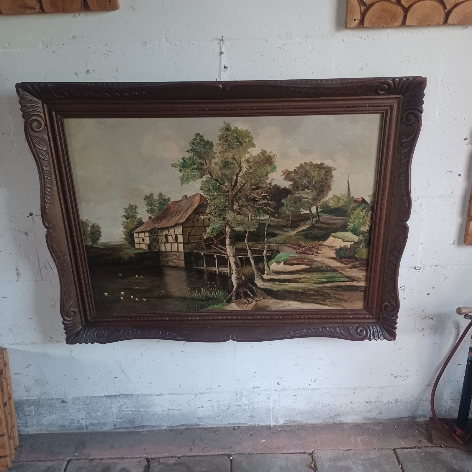 Olieverfschilderij Jurianus - Landschap met watermolen, Ophalen, Doek, Realistisch, Origineel werk