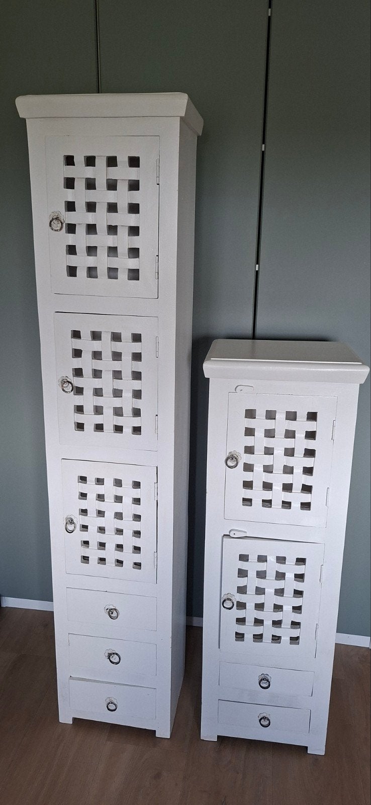 Set van 2 witte kasten met lades en deurtjes, Ophalen, Gebruikt