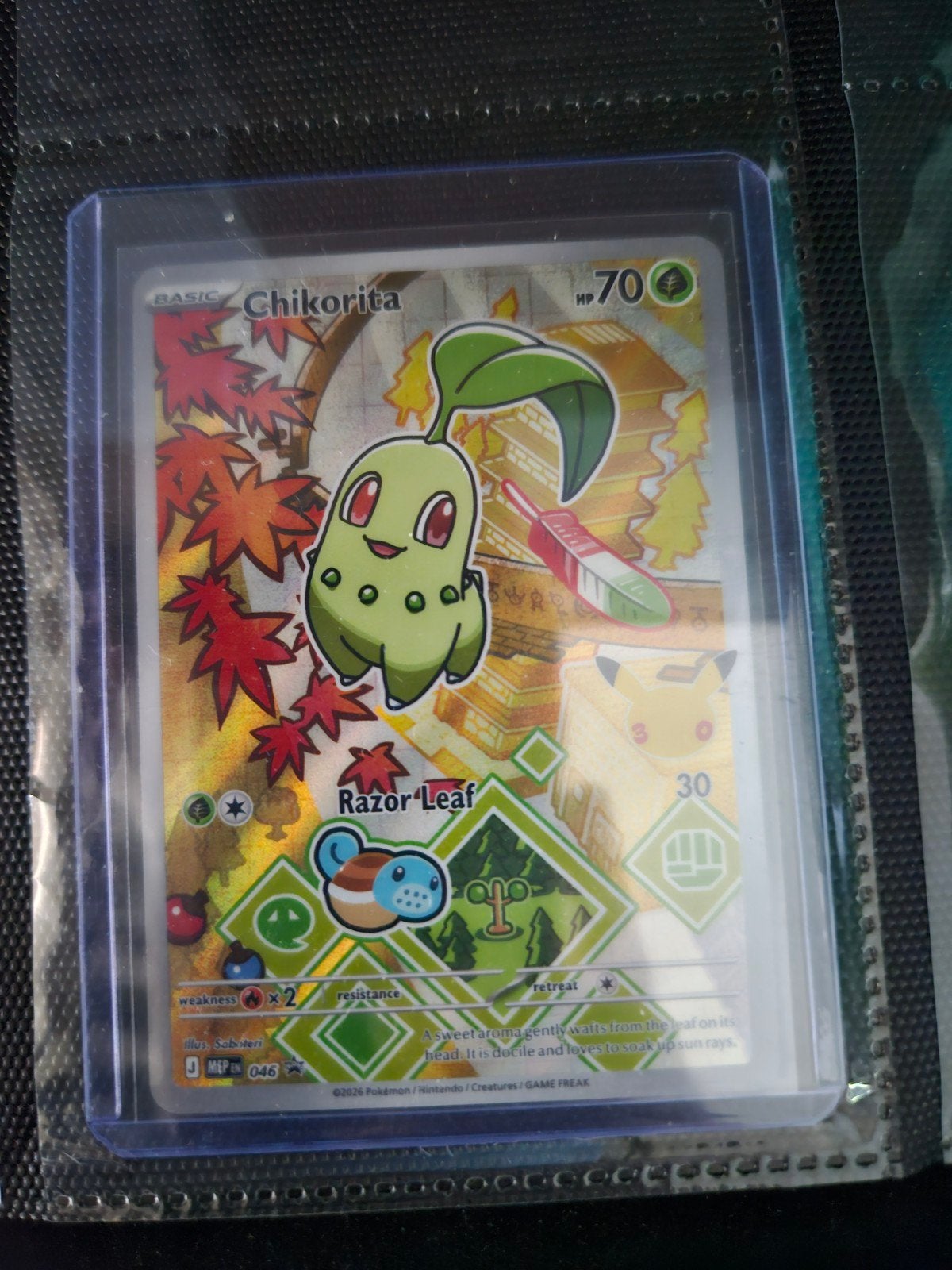 Pokemon Chikorita MEP 046 Promo, Ophalen of Verzenden, Zo goed als nieuw, Losse kaart, Foil