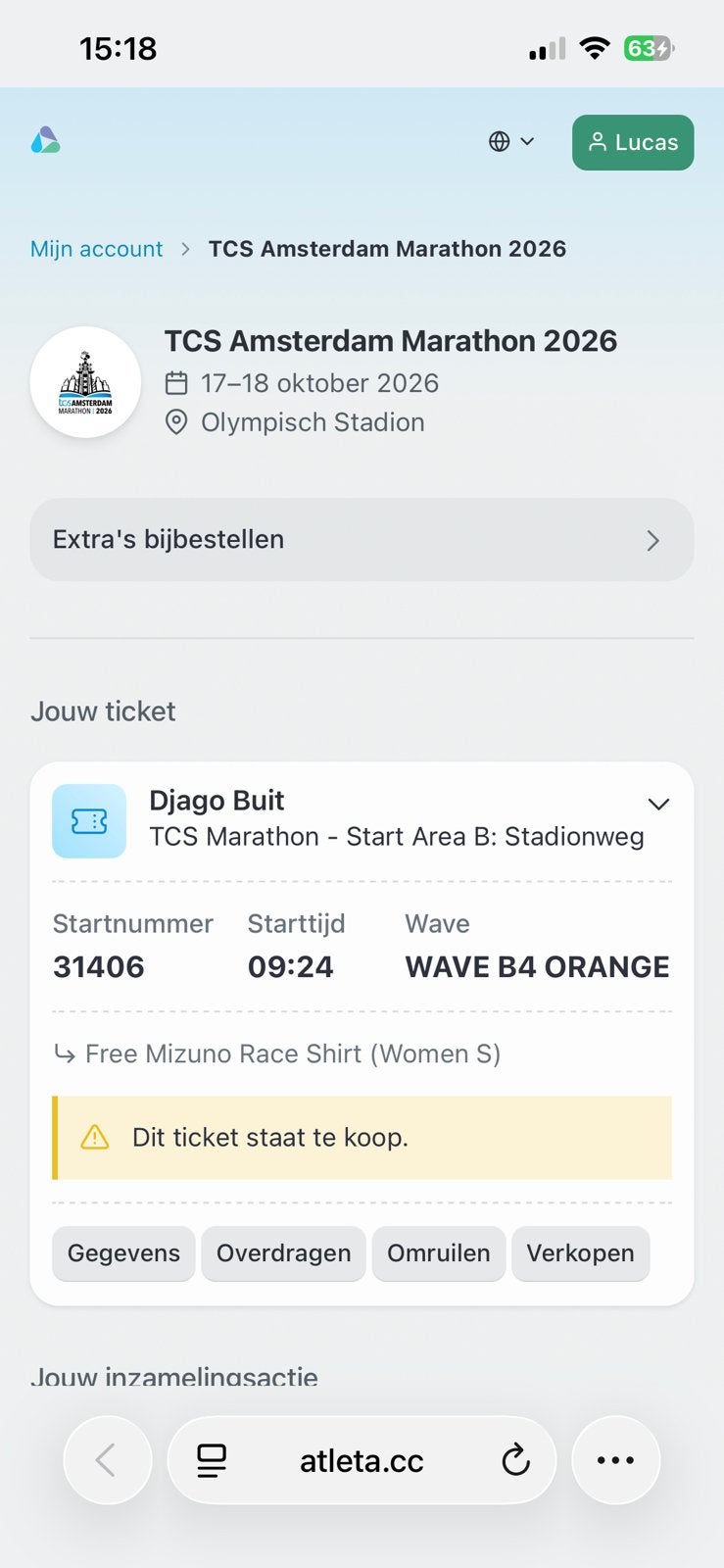 Startbewijs hele marathon van Amsterdam, kan ook voor halve