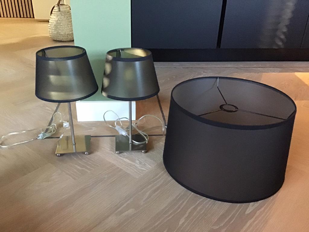 Set: 2x Tafellamp + Lampenkap Zwart Transparant ZGAN, Ophalen of Verzenden, Zo goed als nieuw, Minder dan 50 cm