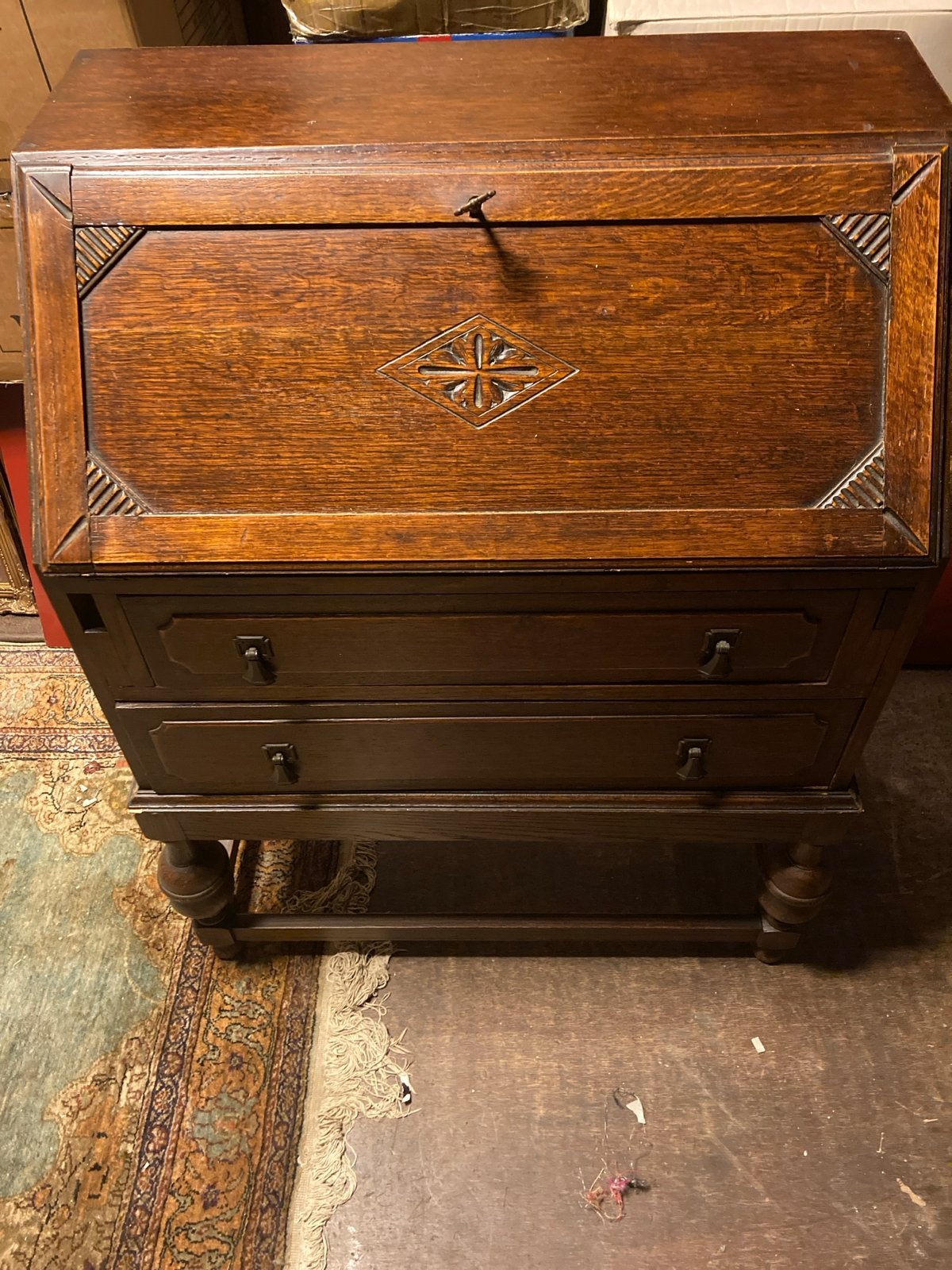 Antiek Eiken Bureau met Opklapbaar Blad en Lades, Ophalen, Zo goed als nieuw