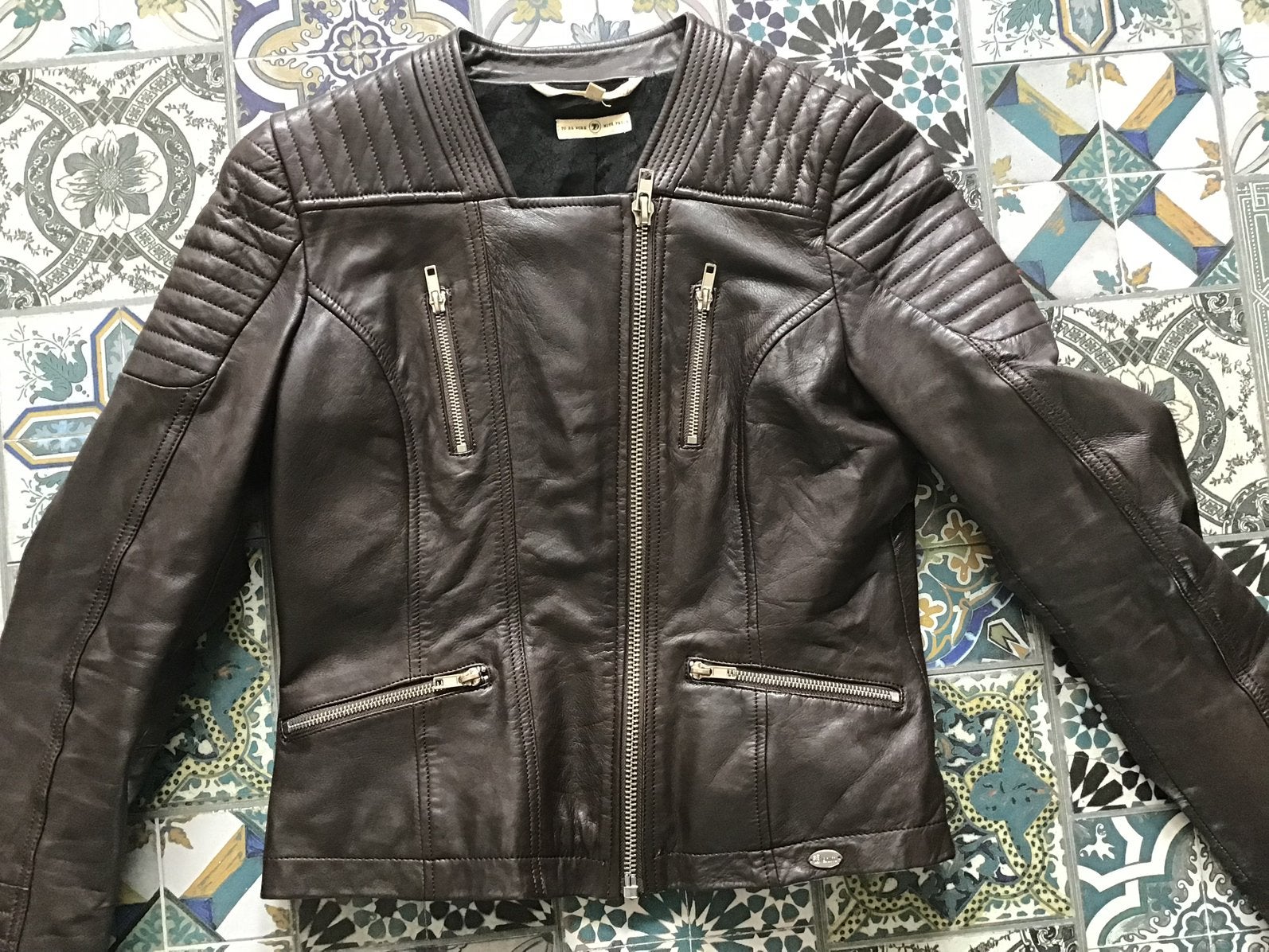 Tom Tailor Denim chocolade bruin leren jasje mt S, Ophalen of Verzenden, Zo goed als nieuw, Maat 36 (S), Bruin
