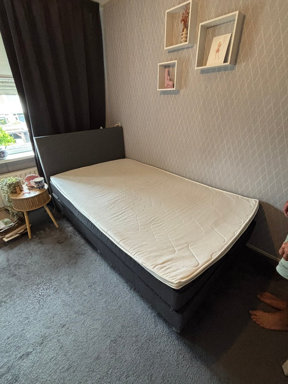 Boxspring antraciet grijs 120 cm alta, Huis en Inrichting, Ophalen, Gebruikt, Twijfelaar, 120 cm