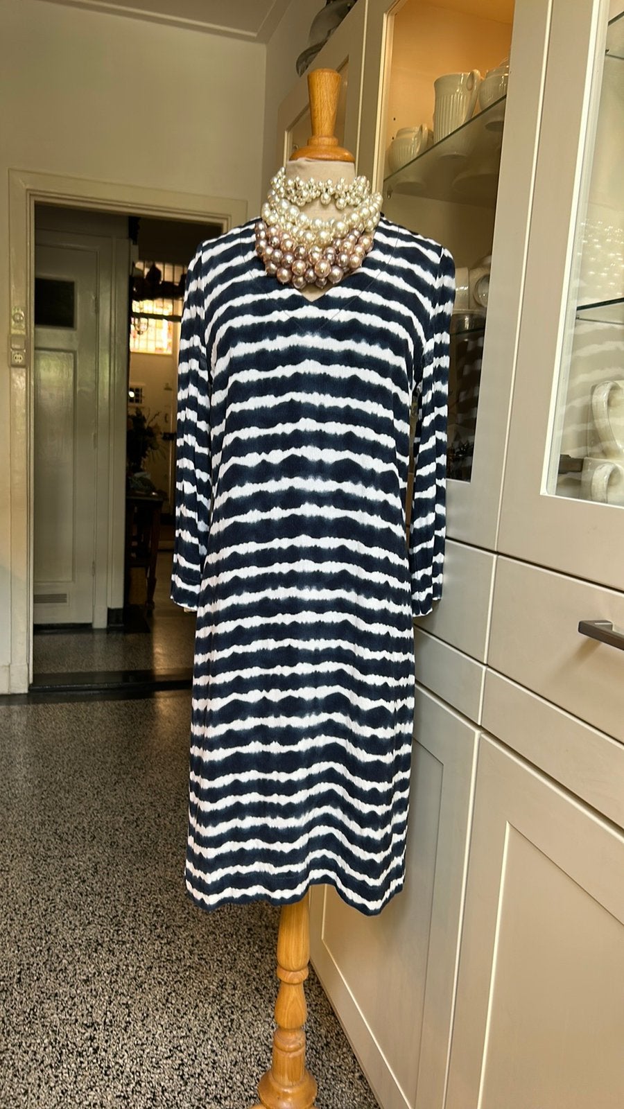 KYRA & KO blauw/wit gestreepte travelstof jurk mt 36, Kleding | Dames, Blauw, Ophalen of Verzenden, Zo goed als nieuw, Maat 36 (S)