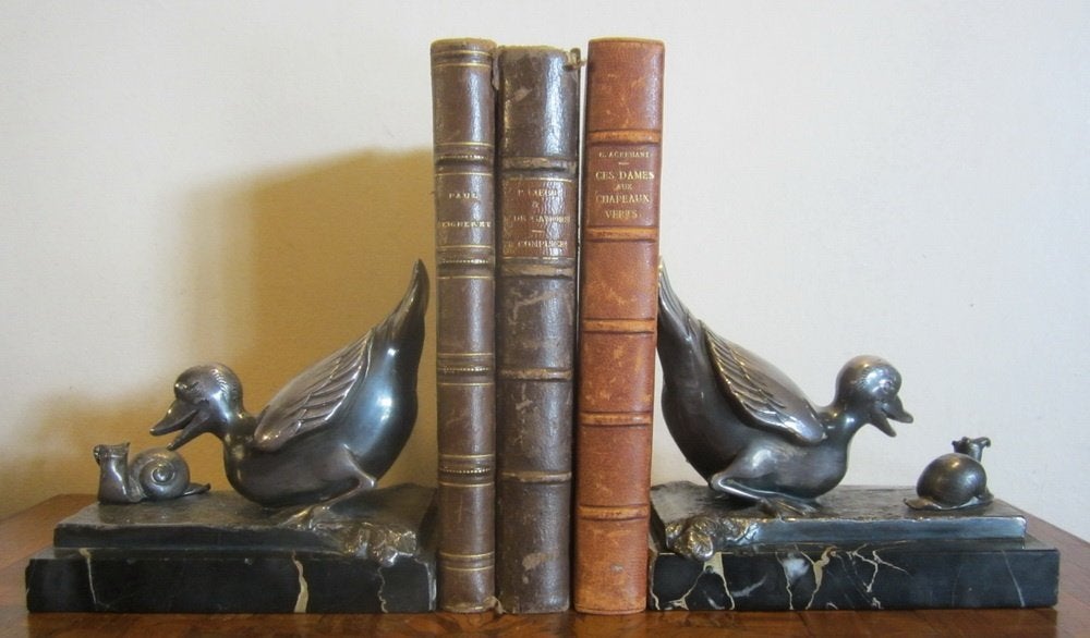 Antieke art deco boekensteunen verzilverd, Benjamin Rabier, Antiek en Kunst, Verzenden