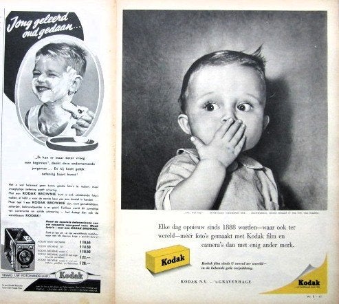 12 vintage advertenties reclames Kodak 1954 fotografie foto, Ophalen of Verzenden, 1940 tot 1960, Fototoestel